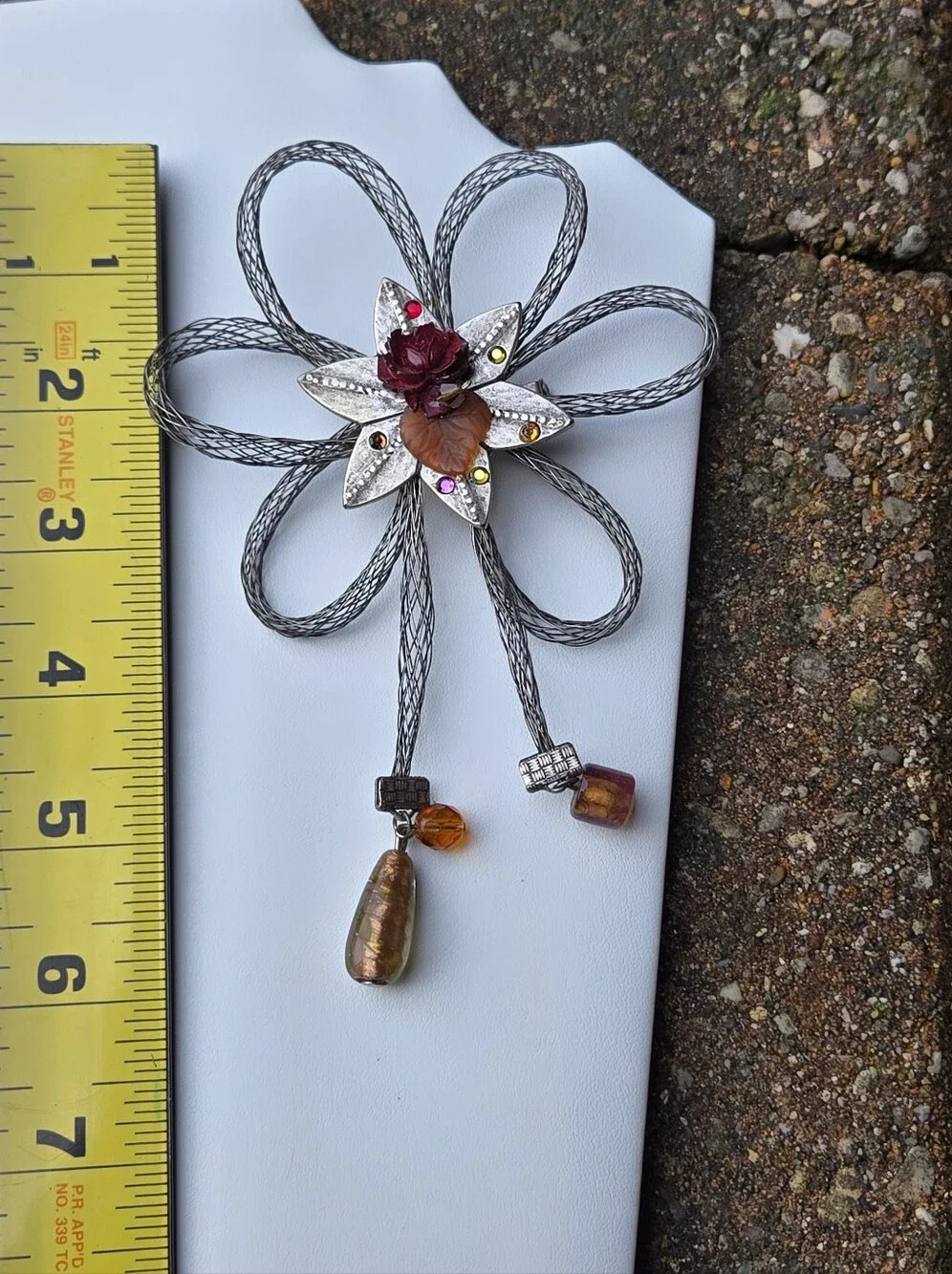 Chico's Floral Multi-Color Crystal & Silver-Tone Larg Mesh Flower Brooch